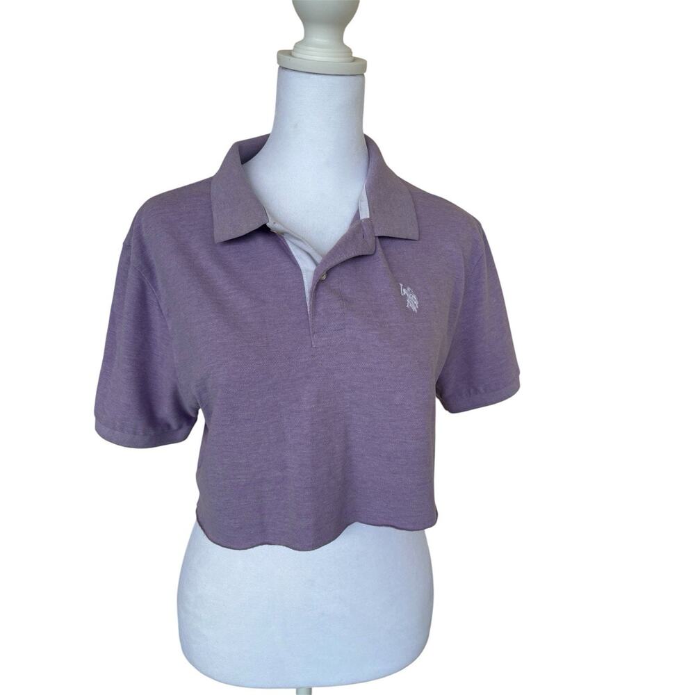 US Polo Assn Cropped Raw Hem Polo Purple Lavender Size XXL